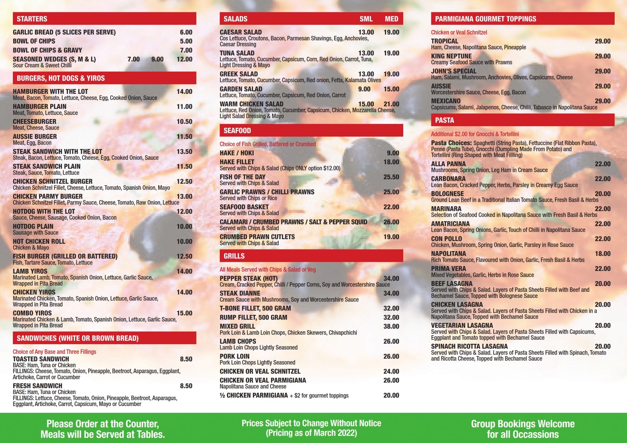 Current Menu John's Pizza Bar and Restaurant